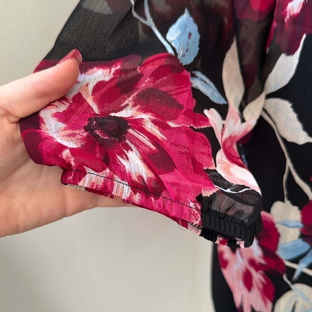 Alyx black with floral long sleeve blouse size large - Picture 5 of 9